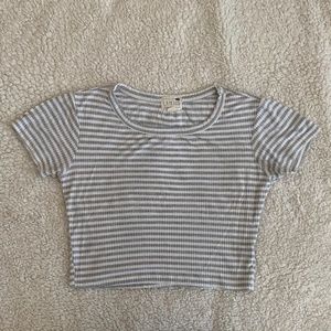 LA HEARTS Striped Crop Top Gray and White